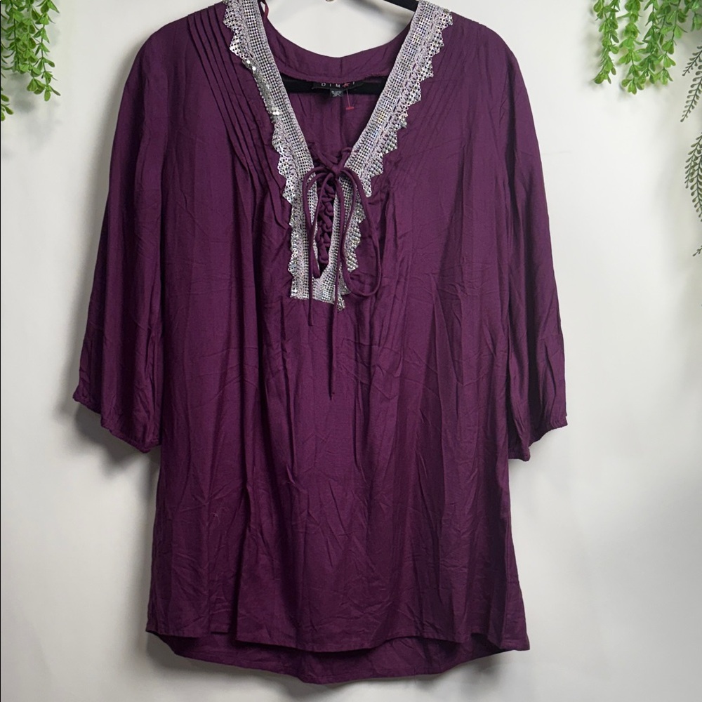 Chic Plum Blouse with Lace Detail